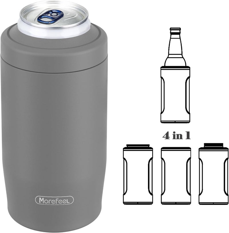 MoreFeel 4-in-1 Skinny Can Cooler Double Wall Stainless Steel Insulated Can Holder,Can Coozie, Works With 12 Oz Slim Can,Standard Cans,Beer Bottles & As Pint Cups (Dark Gray) - Image 1
